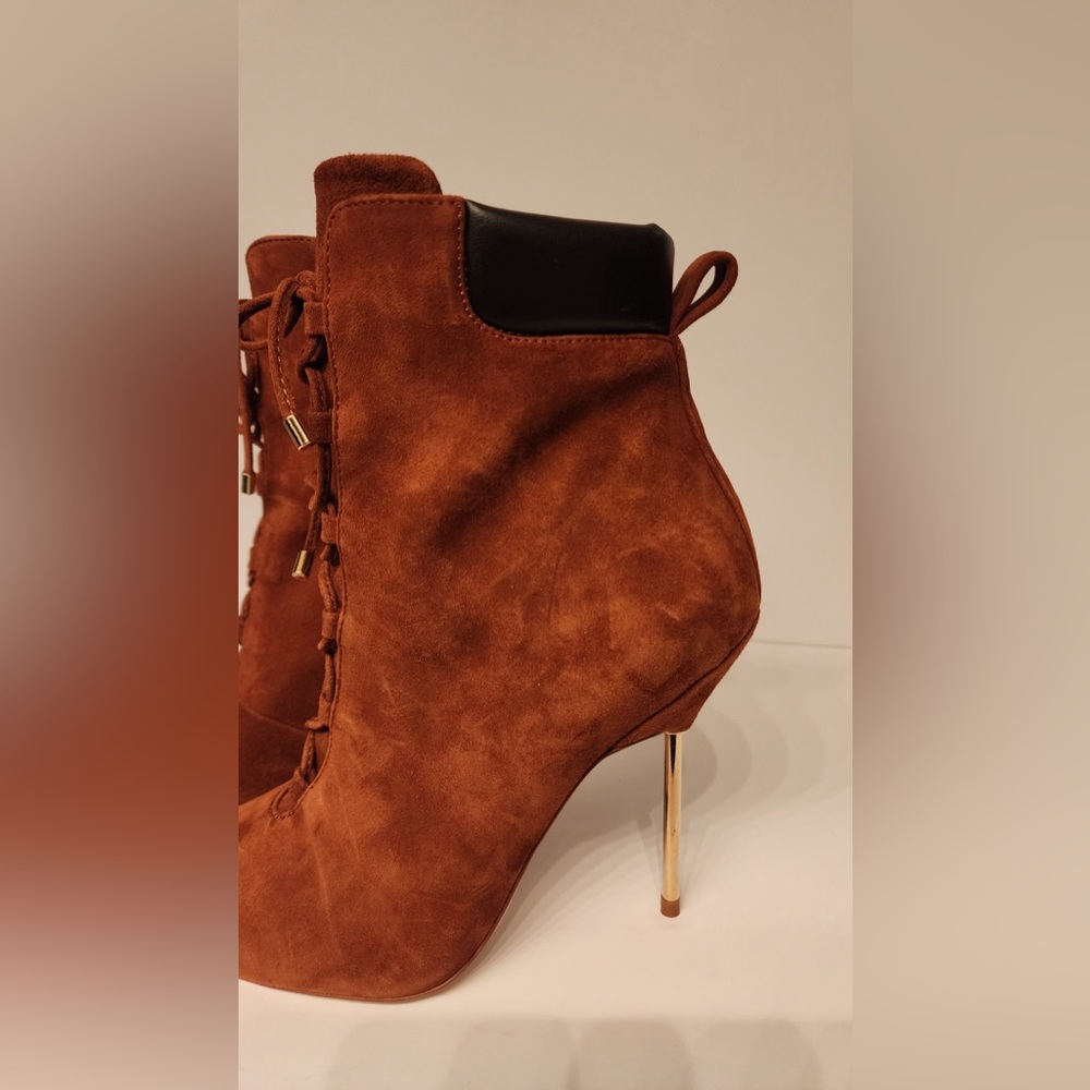 Good American Shoes Good American Brown Suede Booties Lace Up Stiletto Size 8.5 - Picture 10 of 16